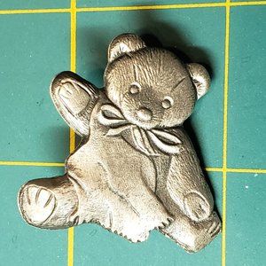 Vintage Pewter Teddy Bear Brooch